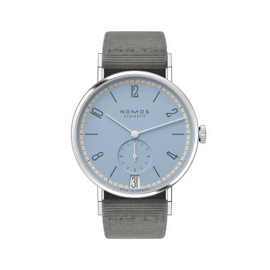 Unisex, Handaufzug, NOMOS Glashütte Tangente 38 Datum Frostblau 